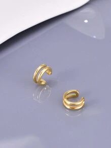 1 对不锈钢金色夹式耳环，个性化小配饰，适合无耳洞人士日常佩戴 - 金黃色 - 查看 10