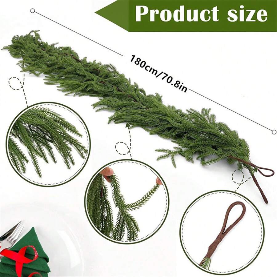1pc Artificial Norfolk Pine Wreath, 180cm Long Norfolk Pine Garland