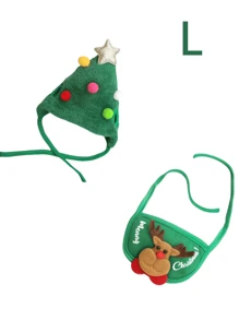 2pcs/Set Christmas Pet Hat & Bib Set, Cat Clothes & Dog Bibs For Winter, Fits 8-15 Lbs Pets