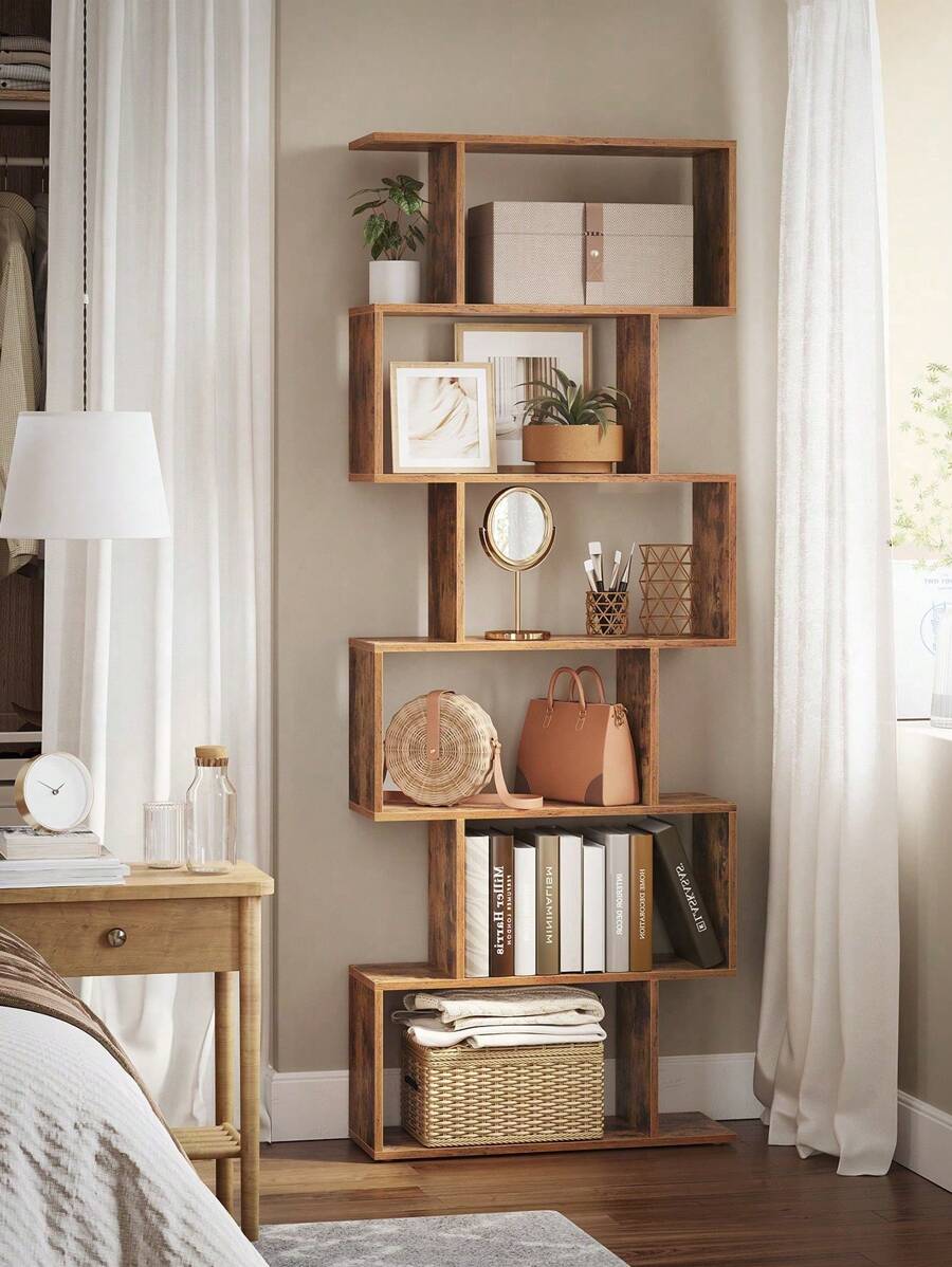 VASAGLE Bibliothèque, Étagère à 6 niveau, Meuble de rangement, Cloison Séparateur, pour Salon, Chambre, Bureau, Style Moderne, Marron Rustique