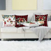 4 piezas/1 pieza Funda de cojín con estampado de cuadros escoceses para decoración navideña, decoración del hogar y fiesta de Navidad para sofá - Multicolor - Ver 4