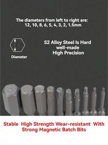 DAIEN 50/65/75/100/150mm S2 钢六角柄加长螺丝刀头套装 磁性六角套筒螺丝刀头适用于电钻 - 內六角批頭 - 查看 7
