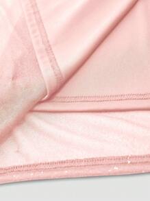 Women's Glitter Drawstring Split Hem Ruffled Neck Spaghetti Strap Party Dress, Wedding Guest Dress - Pink - View 6