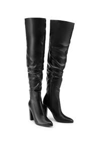 Women's Chunky Heel Pointed Toe Over-Knee-High Boots With Side Zipper Closure And Wrinkled Design For Autumn/Winter, Match Any Wearing And Occasion - 黑色 - 查看 6