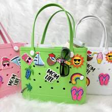 Bolsa de playa de verano nueva de EVA, bolso de lona de goma, bolso de tote impermeable lavable a prueba de vuelcos, durable, de gran capacidad, apta para compras, compras de comestibles, viajes, fiestas, actividades al aire libre, playa y mar - Azul - Ver 4