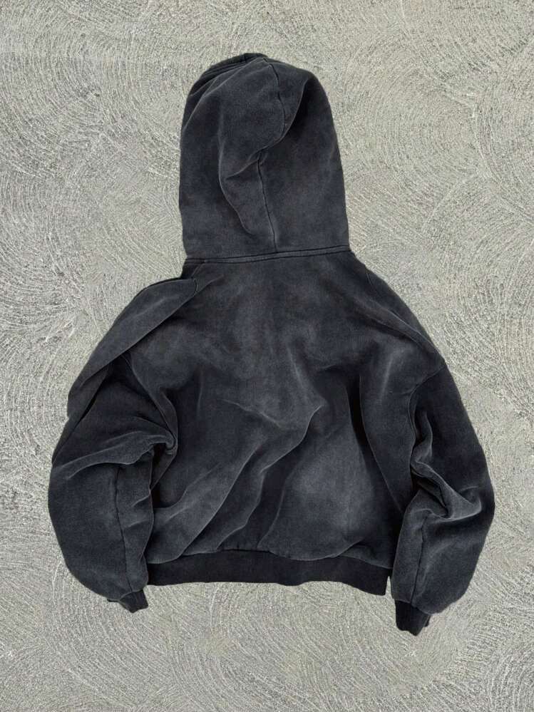 Oversized Loose Fit Men's Thin Sweatshirt, Soft & Comfortable Spring/Autumn Letter & Figure Print Zip-Up Hoodie - Black - View 2