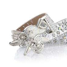 Y2K 女士水晶装饰皮带，宽水钻金属扣朋克朋克装饰百搭 - 3.8海盜款 - 查看 2