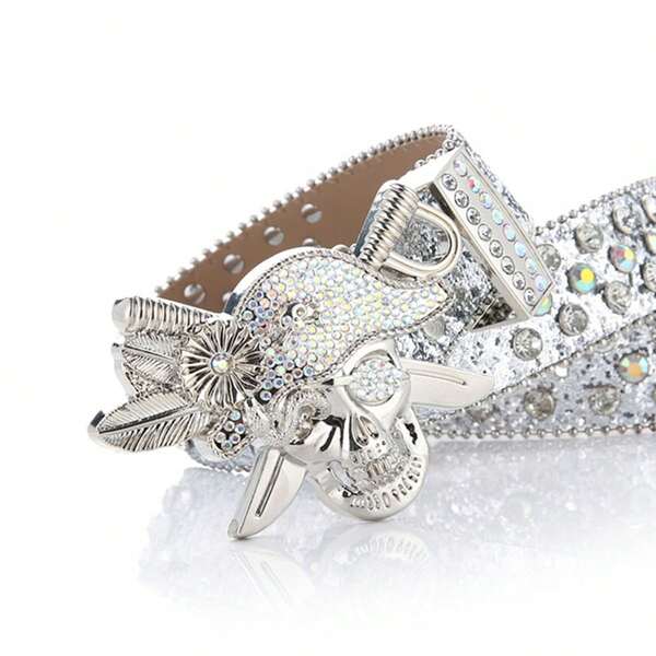 Women's Y2K Crystal Rhinestone Studded Waist Belt, Wide Shiny Alloy Buckle Punk Decor Versatile Leather Belt