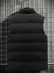 Men's Thick & Warm Quilted Padded Gilet Vest Winter Outwear, For Fall - Black - View 5