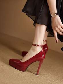 女士高跟鞋，细带搭扣高跟鞋，超高跟，粉色、杏色、裸色、酒红色、黑色、白色、红色、银色、金色可选，时尚百搭