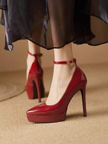 女士高跟鞋，细带搭扣高跟鞋，超高跟，粉色、杏色、裸色、酒红色、黑色、白色、红色、银色、金色可选，时尚百搭