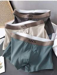 3pcs Men's Boxer Briefs, Solid Color Comfortable Underwear Set