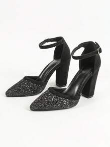 Damen Spitz Zulaufende Pumps mit Plateauabsatz, einfaches und elegantes Cut Out Design, schwarze High Heels für Partytragen
