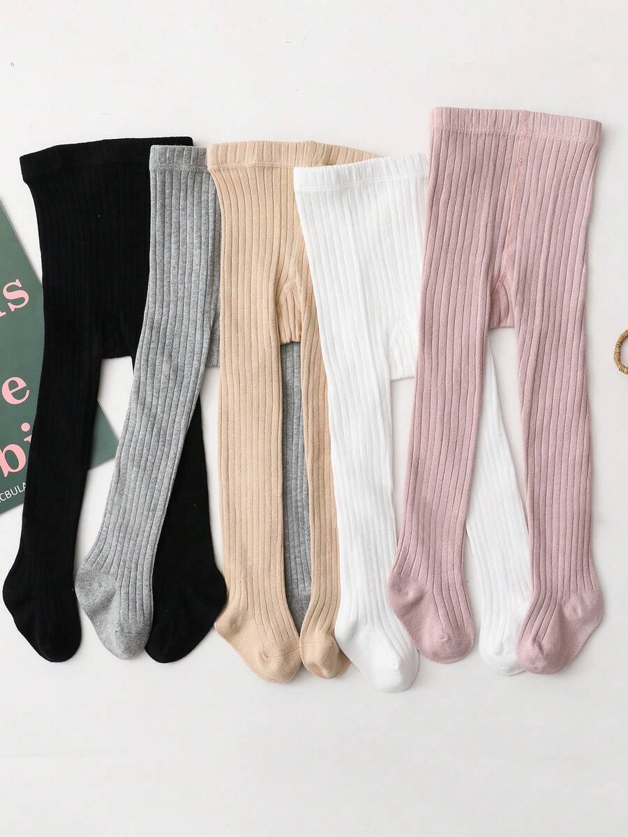 5 bucăți jambiere pentru fete, moi, solide, cu dungi verticale, potrivite pentru purtarea zilnică în toate anotimpurile