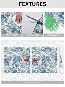 1卷复古法式农舍风格壁纸，蓝色风景和乡村风格，可剥离粘贴移除，防水防潮，适用于卧室壁炉、客厅装饰墙、楼梯、家居装饰和橱柜家具翻新，营造复古的房间装饰美感。 - 彩色 - 查看 11