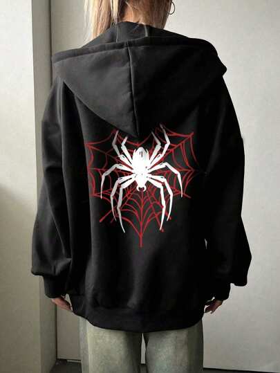 1pc Spider Print Hoodie Sweatshirt, Suitable For Commuting, School, Casual Wear, And Sports, Autumn/Winter