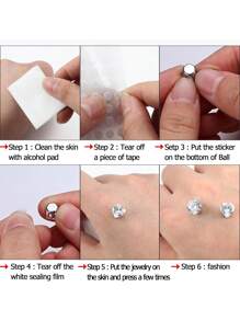 30-35pcs Fake Belly Piercing Cubic Zirconia Belly Button Rings Ear Lip Eyebrow Nose Non Piercing Studs Fake Piercing Jewelry - Multicolor - View 3