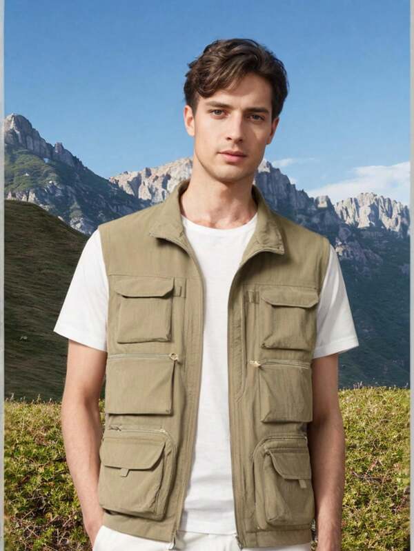 Giacca leggera e casual da uomo, multitasche, ideale per attività all'aperto come pesca, lavoro, viaggi e foto, adatta per l'estate