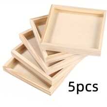 5pcs Unfinished Wood Trays For Crafts, DIY Painting, Staining, 3D Puzzle And Art Projects, Wooden Serving Tray Set, Multipurpose Display Platforms - Multicolor - View 8