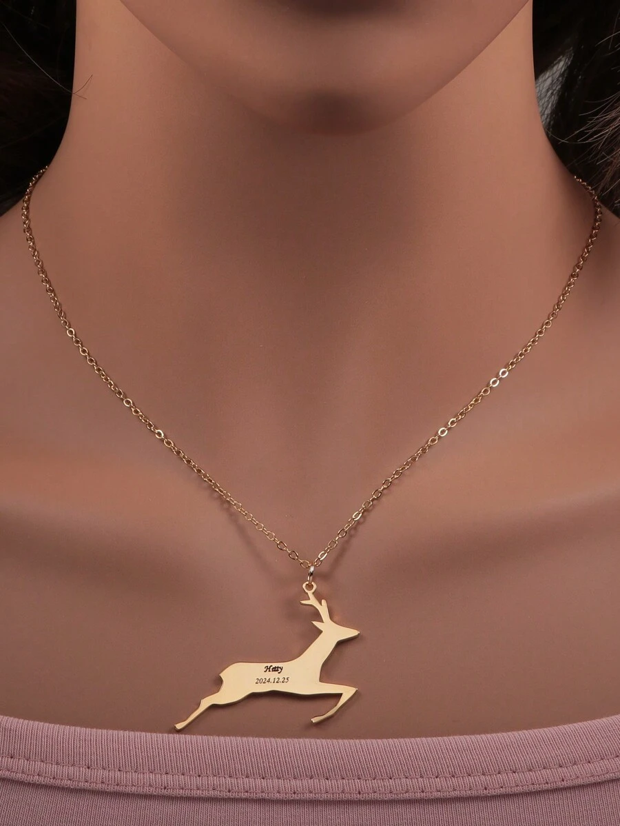 个性化 1 件英文名称和 1 件周年纪念日圣诞鹿项链，独特的配套珠宝礼物，适合圣诞节、感恩节、情人节、生日、周年纪念日、朋友、同学、毕业典礼、母亲节、高端家庭礼物