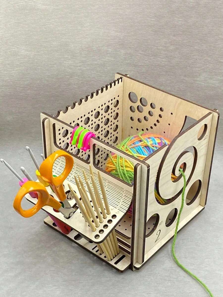 一体式木制纱线碗钩针收纳架 DIY 木制纱线分配器针织碗用于针织钩针线 - 工具箱 - 查看 1
