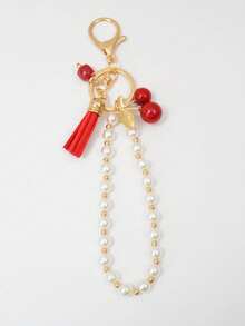 1 件全新优雅仿樱桃和仿珍珠装饰手机挂饰流苏钥匙扣包包吊坠礼物创意手机饰品 - 彩色 - 查看 4