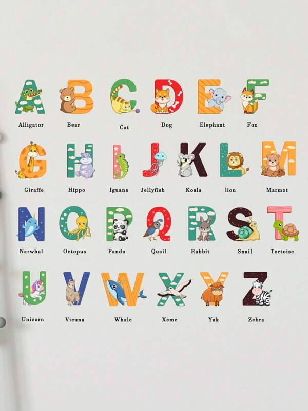 Cartoon Animal & Letter Wall Sticker For Baby Room/Nursery, Self-Adhesive Wall Decals For Kids Room Decoration Baby Shower Family Decorations Gifts