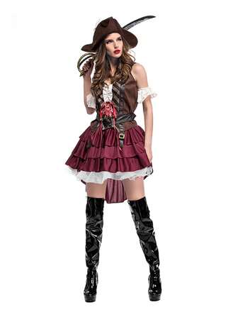 Medieval Pirate Costumes Ladies 5 Pieces Pirate Costumes Cosplay Costumes Vintage Stage Show Skirts Prom Halloween