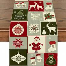 1 件圣诞桌旗，冬季节日亚麻桌旗，驯鹿圣诞老人袜子和冬青设计，适合家庭、餐厅、餐桌装饰，13"X72"/33 厘米 * 183 厘米 - 彩色 - 查看 7