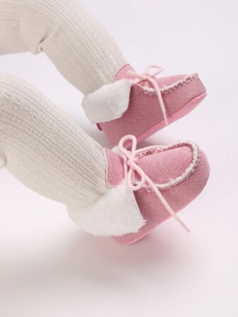 婴儿系带靴，新生儿加厚内衬学步鞋