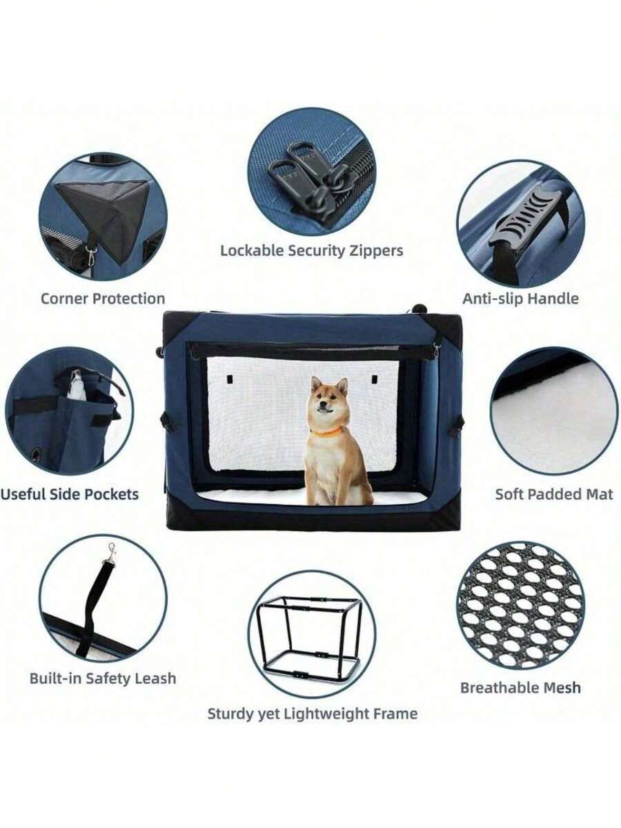 36 Inch Collapsible Crate For Large Dogs, 4Door Foldable Soft Kennel