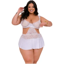 Women's Plus Size Sexy Duo Nightdress + Panties - trắng - Xem 5