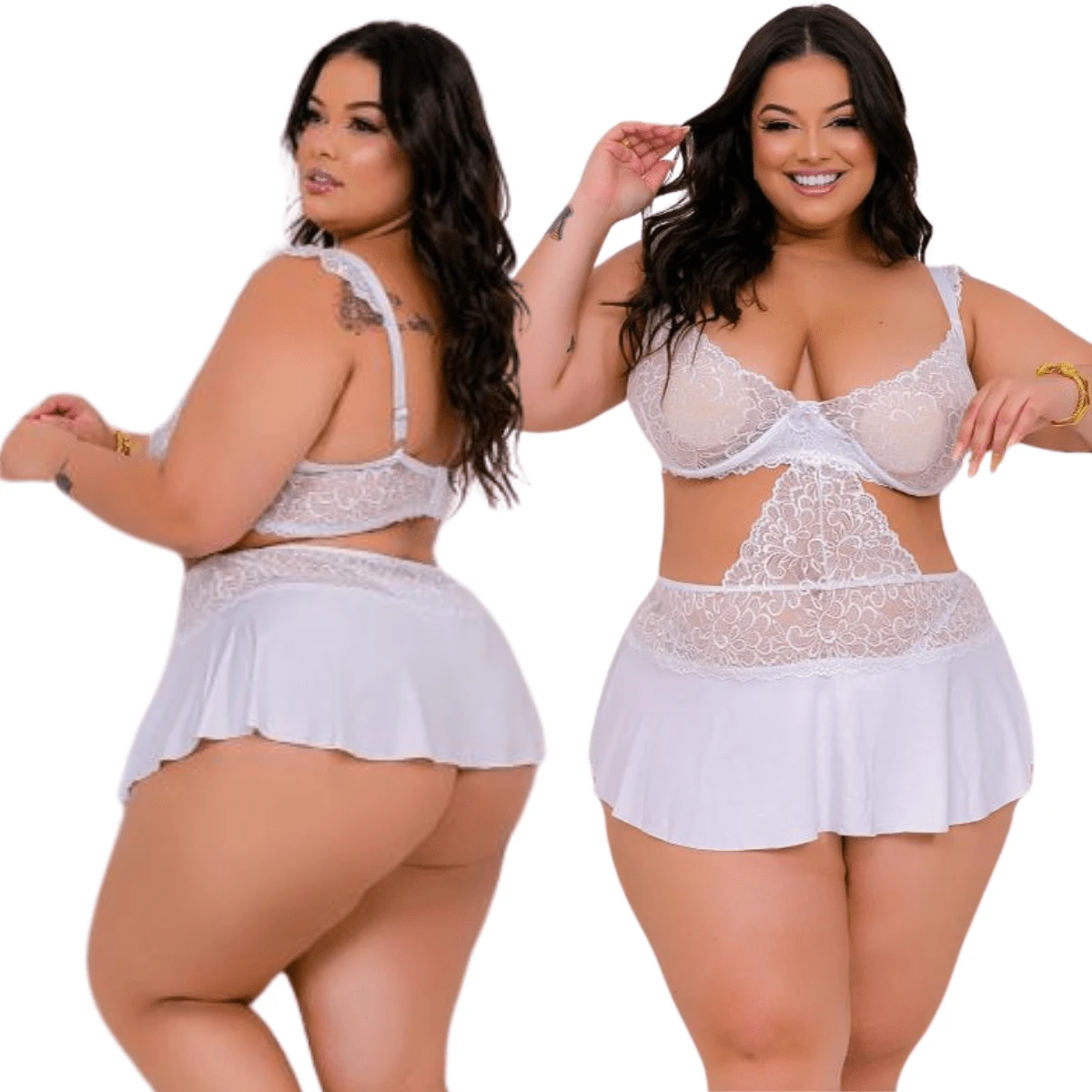 Women's Plus Size Sexy Duo Nightdress + Panties - trắng - Xem 1
