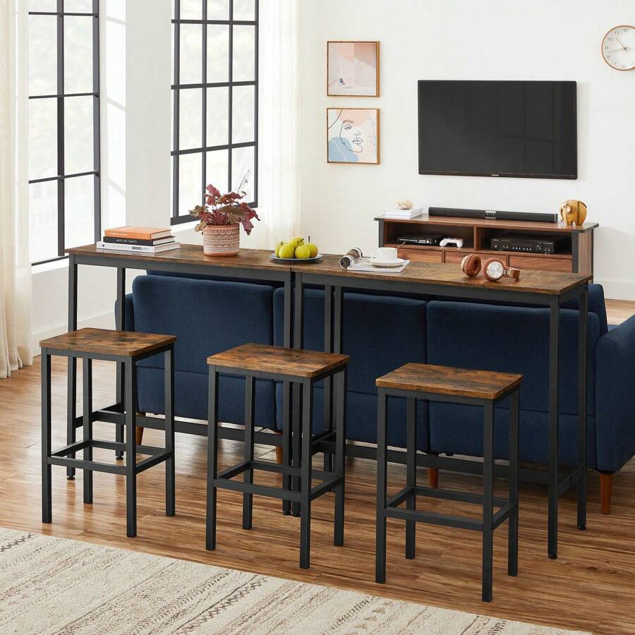 VASAGLE Dining Table Set, Bar Table And Stools, Breakfast Bar Table
