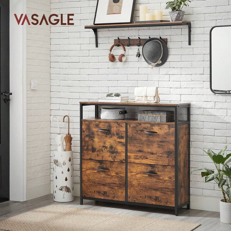 VASAGLE Shoe Hallway Shoe Box With 4 Rocker Doors, Narrow Shoe