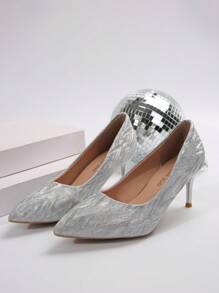 Giày cao gót mũi nhọn thời trang lấp lánh bạc cho nữ - Gót ổn định để mang an toàn hơn - Giày cao gót thon dài khoảng 7CM - Giày cao gót cổ điển vĩnh cửu - Giày cao gót thon dài quyến rũ - Hoàn toàn phù hợp cho những người yêu thích hẹn hò, đám cưới, tiệc tối - Bạc - Xem 6