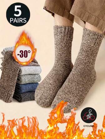 Sports Outdoor 5 Pairs Of Men's And Women's Warm Socks, Knitted Socks, Men's Warm Socks, Multi Piece Warm Socks, Men's Warm Knitted Winter Socks, Men's Thick Socks, Boots Socks, Hiking Socks, Merino Knitted Socks, Hiking Fishing Socks