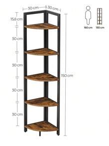 VASAGLE 5 Tier Corner Bookcase Corner Bookcase Multipurpose Plant Rack Storage Unit For Living Room Bedroom Office Industrial Style Rustic Brown And Black - Chocolate Brown - View 8