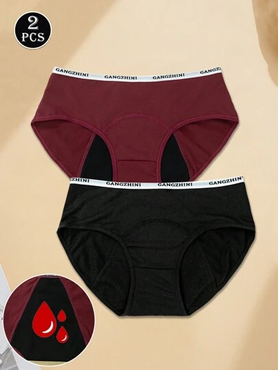 2pcs Woman Basics Menstrual Panties Period Shorts Menstruation Period Underwear Breathable Holes Panel Physiological Panties Triangle Briefs Comfortable Fit Physiological Knickers Protection Leak Proof Underpants