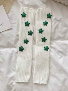 1 双女士时尚保暖针织腿套带星星装饰，Y2K 白色/黑色宽松袜子腿套，欧美潮流朋克风格，适合日常、约会、居家和外出使用 - XN266# - 查看 10