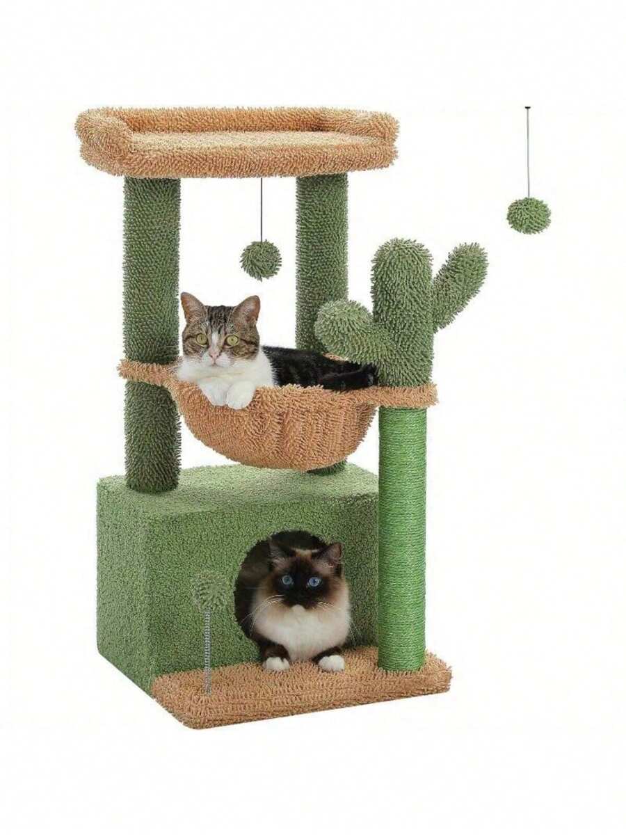 4In1 Cactus Cat Tree, 33'' Cat Tower For Indoor Cats With Large Cat
