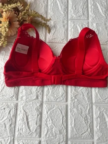 Bra With Reinforced Lace Details And Adjustable Straps Premium Polyamide - Đỏ - Xem 2