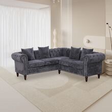 MoolSun 5.2ft Modern Luxury L-Shaped Sectional Sofa - Premium Velvet 5-Seater With Tufted Diamond Backrest & Chrome/Gold Accent Arms | Plush Deep-Seat Cloud Cushions, Space-Saving Compact Design For Apartments (Tool-Free 30-Min Assembly) - 灰色 - 查看 5