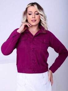 Women's Cotton Denim Jacket In Various Colors - Màu Hoa hồng đỏ - Xem 5