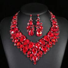 Bộ 3 chiếc vòng cổ và hoa tai phóng đại, Bộ trang sức cô dâu thanh lịch thời trang, Thích hợp cho đám cưới, sự kiện trang trọng, tiệc tùng - bộ trang sức - Xem 11