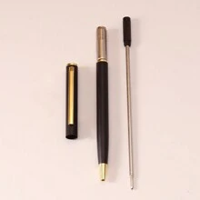 1 pezzo di penna a sfera in metallo fine, inchiostro nero, punta media da 1,0 mm e scrittura fluida, una piccola penna in metallo adatta per uomini e donne, divisa della polizia, ufficio e affari.