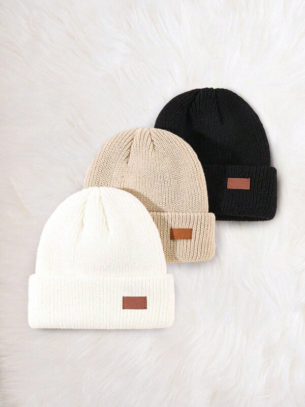 3pcs/Set Embroidered Coffee Element Beanie Hat, Knitted Cap For Baby, Kids, Y2K Style, Outdoor Cold-Proof, Casual, Warm Headwear For Winter