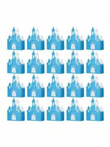 6 piezas/paquete Caja de papel con forma de castillo para regalo de fiesta, caja hueca para favor de cumpleaños - Azul - Ver 1