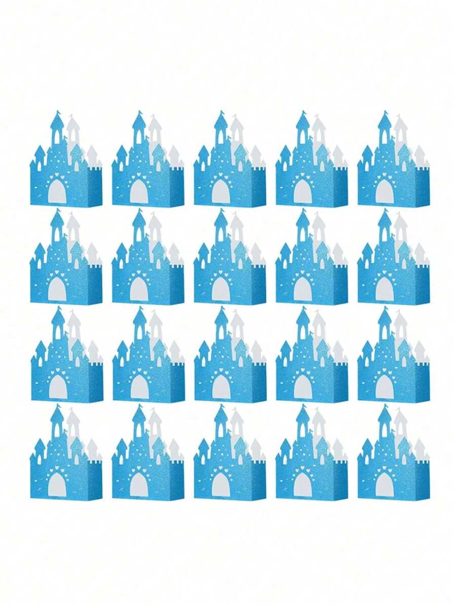 6 piezas/paquete Caja de papel con forma de castillo para regalo de fiesta, caja hueca para favor de cumpleaños - Azul - Ver 1