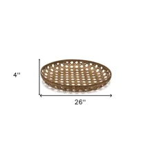 26" Brown Bamboo Weave Round Wood Tray - Brown - View 5
